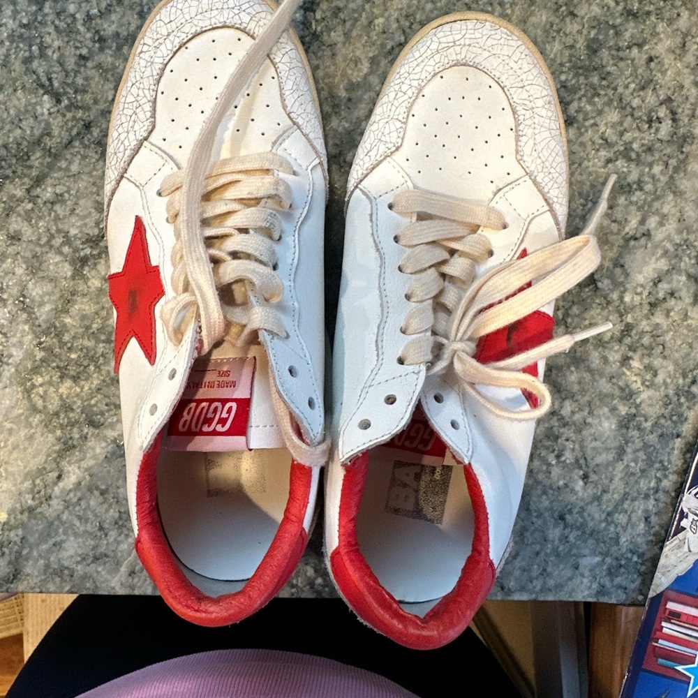 Golden Goose Sneakers with Red Star and White Base